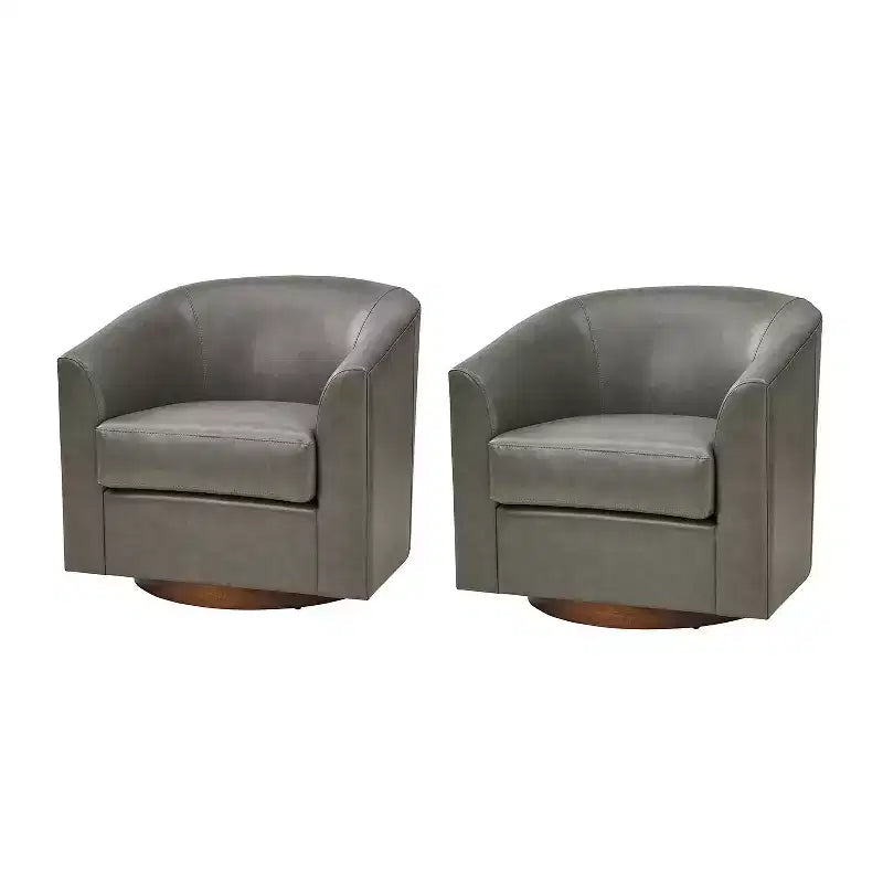 Set of 2 Modern Swivel Barrel Faux Leather Chair with Solid Wood Base, 30.5" Wide