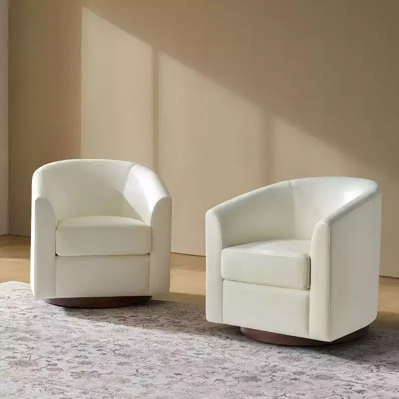 Set of 2 Modern Swivel Barrel Faux Leather Chair with Solid Wood Base, 30.5" Wide
