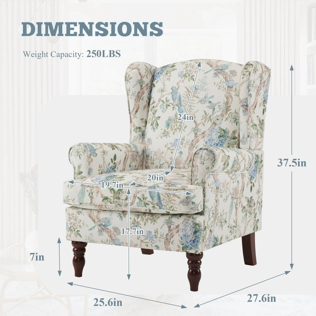 Fauteuil d'appoint moderne Erommy, fauteuil à dossier haut, canapé simple en tissu rembourré avec boutons et pieds en bois pour salon