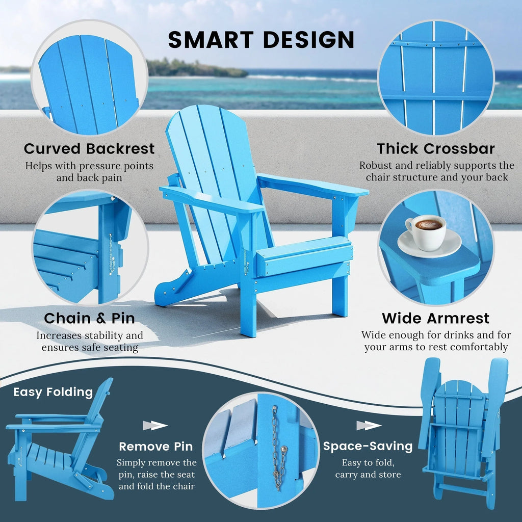 Chaise Adirondack pliante d'extérieur tout temps Polytrends Laguna résistante à la décoloration pour patio
