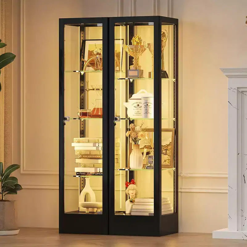 Bekrvio Vitrine d'exposition en verre à 4 niveaux avec serrure, vitrine de collection avec porte en verre trempé de 160 cm et étagères réglables