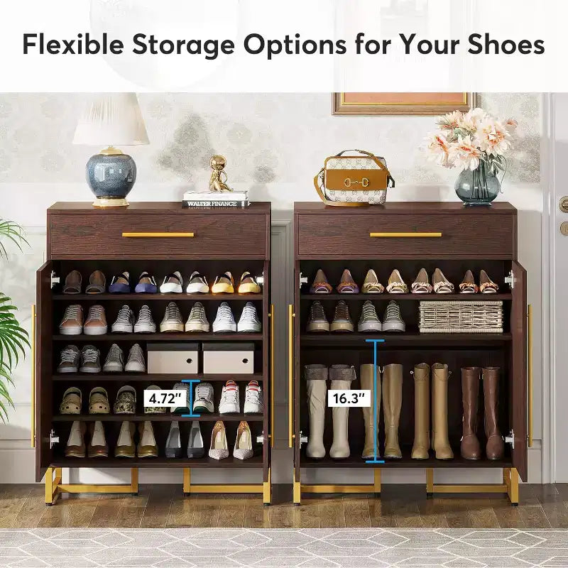 Meuble à chaussures avec portes et tiroir, Étagère à chaussures moderne, Peut contenir 20 paires