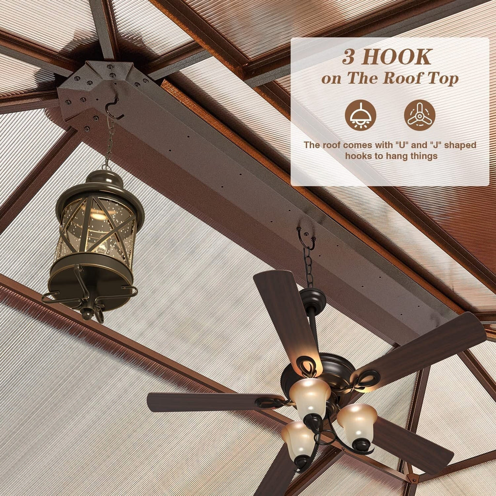 Tonnelle EROMMY à toit rigide, pergola extérieure avec double toit, moustiquaire et rideaux, auvent robuste pour patio, jardin, fête au bord de la piscine