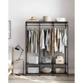 SONGMICS Clothes Rack, Iron and Wood Wardrobe Closet Organizer, Heavy Duty Garment Rack with Hanging Rods