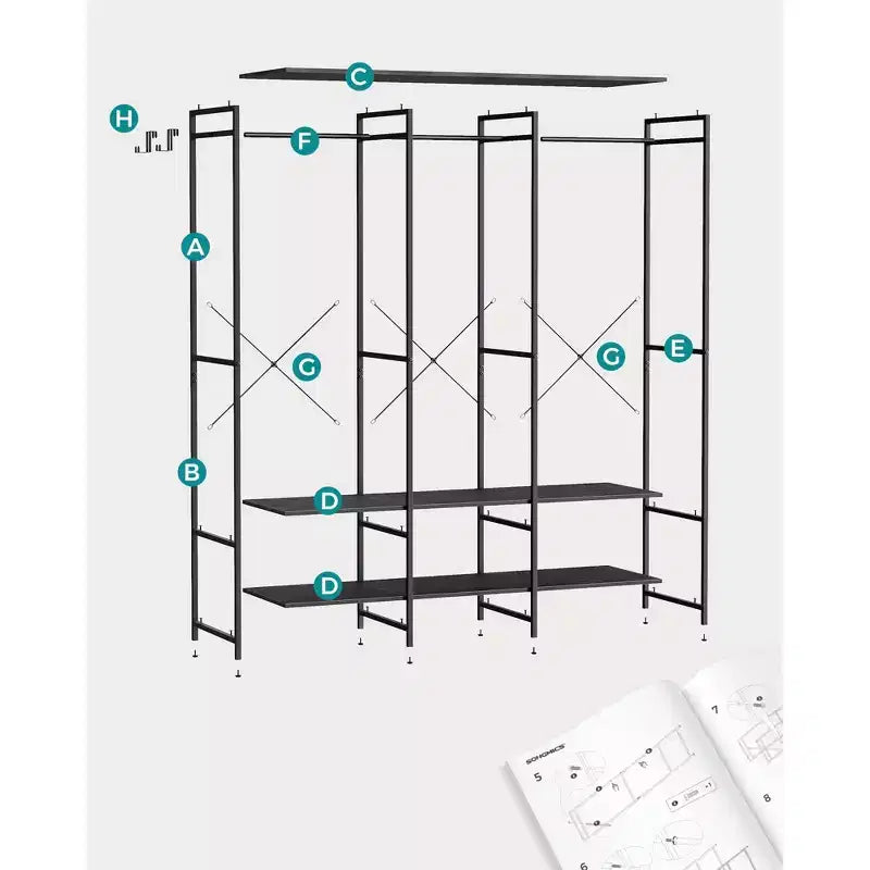Organisateur de penderie en fer et bois, portemanteau robuste avec tringles suspendues