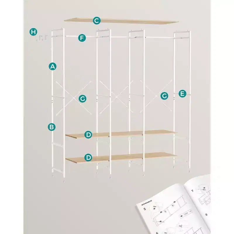 Organisateur de penderie en fer et bois, portemanteau robuste avec tringles suspendues