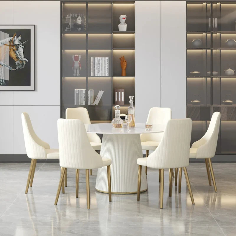 Table à manger ronde de 53 po pour 6 personnes avec plateau en pierre sintérisée et plateau tournant