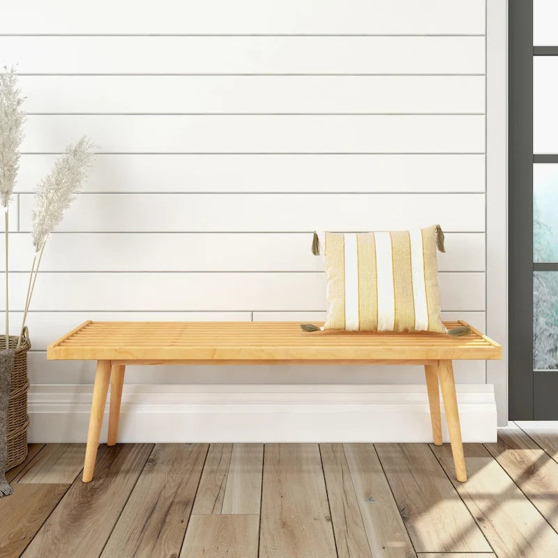 Banc d'entrée double en bois Plank and Beam Mid Century - 56,3 L x 16,5 l x 17,5 H
