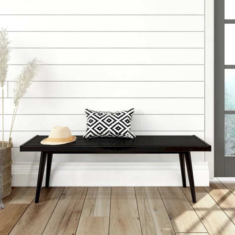 Banc d'entrée double en bois Plank and Beam Mid Century - 56,3 L x 16,5 l x 17,5 H