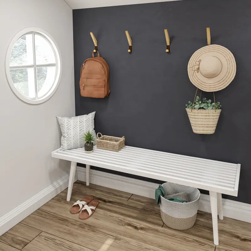 Banc d'entrée double en bois Plank and Beam Mid Century - 56,3 L x 16,5 l x 17,5 H