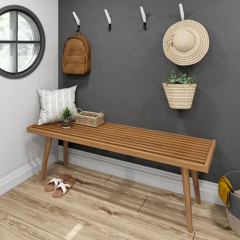 Banc d'entrée double en bois Plank and Beam Mid Century - 56,3 L x 16,5 l x 17,5 H