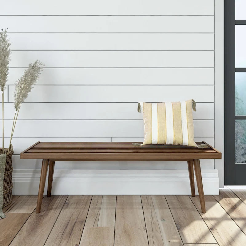 Banc d'entrée double en bois Plank and Beam Mid Century - 56,3 L x 16,5 l x 17,5 H
