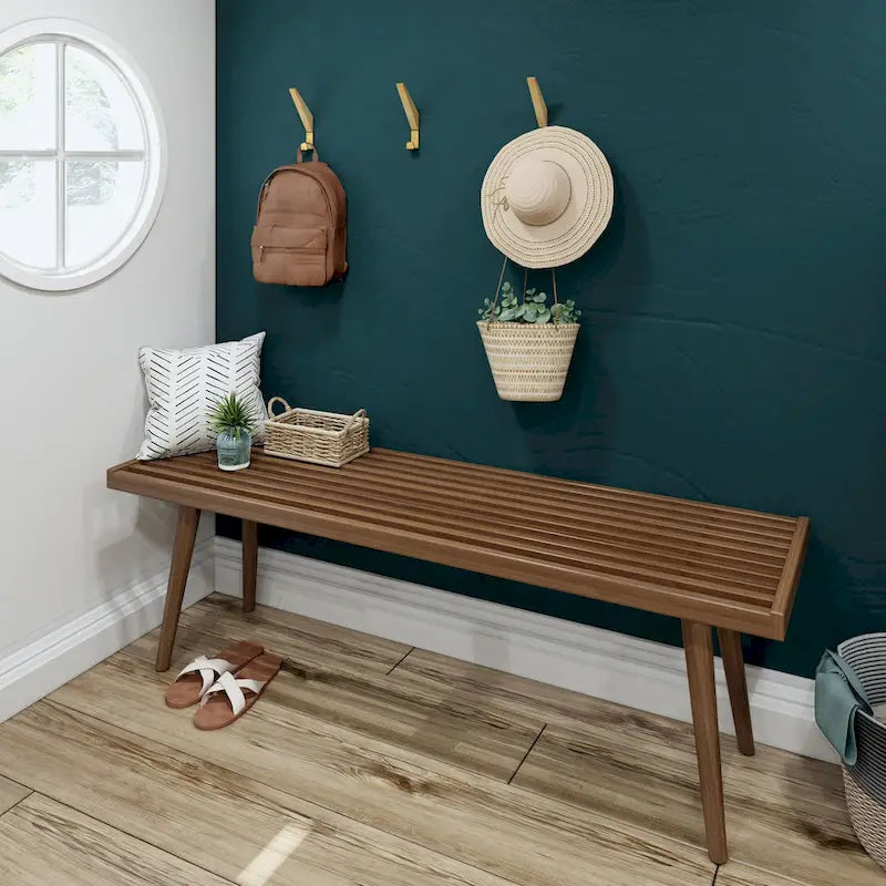 Banc d'entrée double en bois Plank and Beam Mid Century - 56,3 L x 16,5 l x 17,5 H