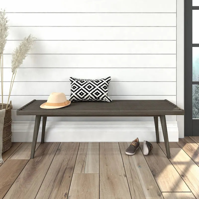 Banc d'entrée double en bois Plank and Beam Mid Century - 56,3 L x 16,5 l x 17,5 H