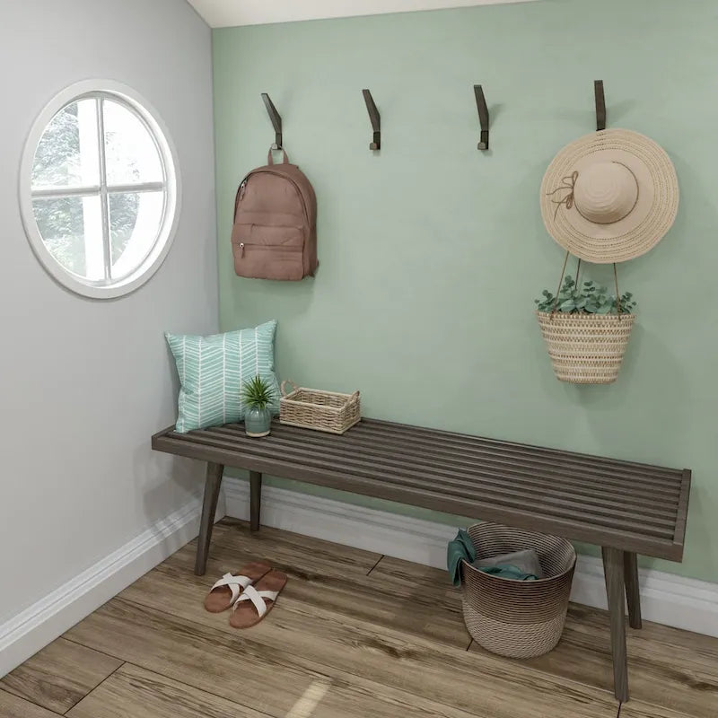 Banc d'entrée double en bois Plank and Beam Mid Century - 56,3 L x 16,5 l x 17,5 H
