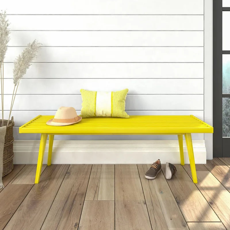 Banc d'entrée double en bois Plank and Beam Mid Century - 56,3 L x 16,5 l x 17,5 H