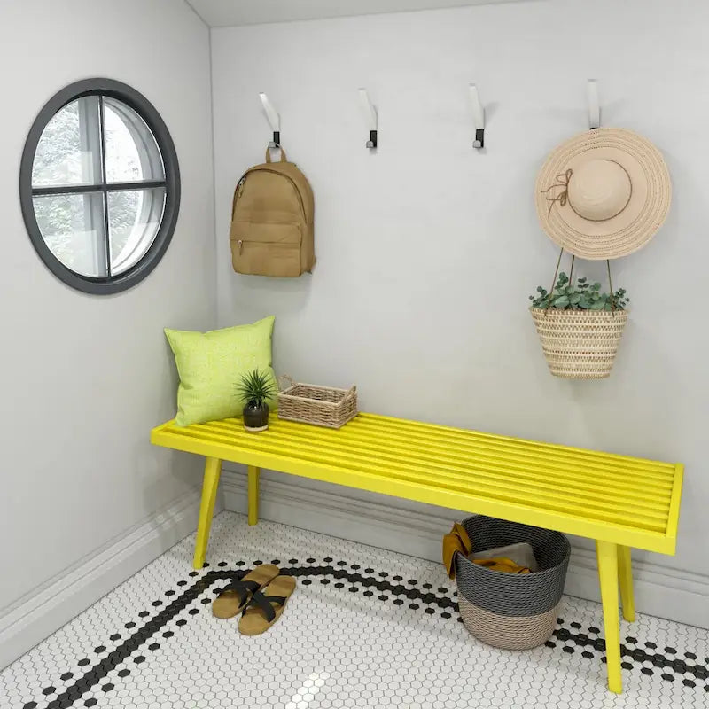 Banc d'entrée double en bois Plank and Beam Mid Century - 56,3 L x 16,5 l x 17,5 H