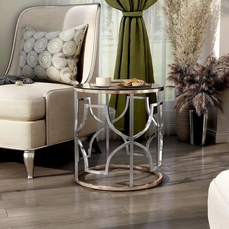 Ensemble de 3 tables basses Ders Glam Chrome et placage or avec plateau en verre trempé de Furniture of America