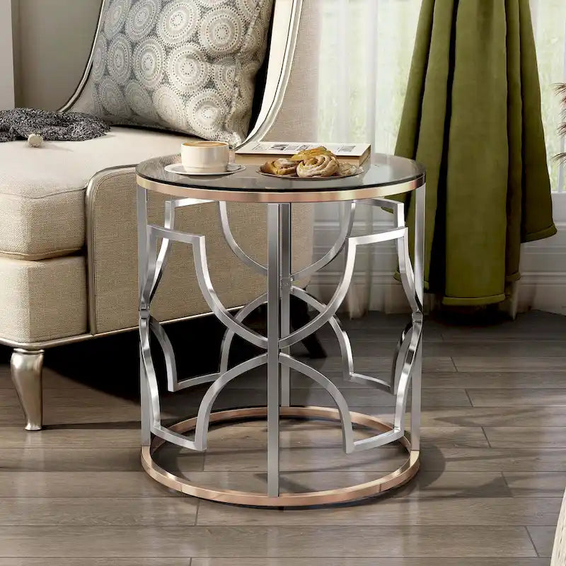 Ensemble de 3 tables basses Ders Glam Chrome et placage or avec plateau en verre trempé de Furniture of America