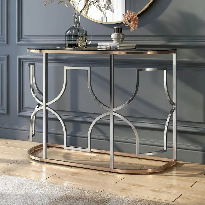 Ensemble de 3 tables basses Ders Glam Chrome et placage or avec plateau en verre trempé de Furniture of America