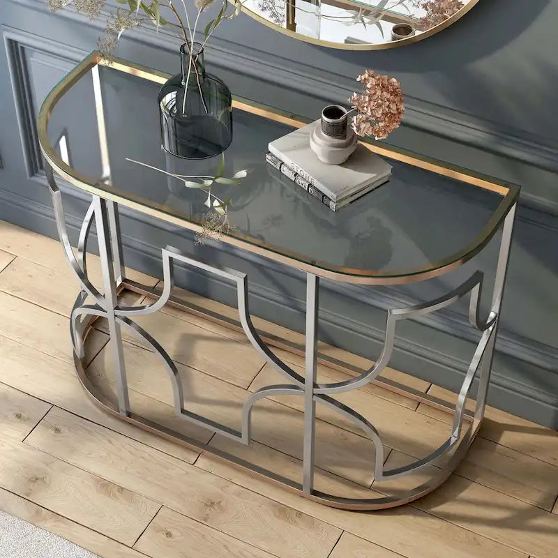 Ensemble de 3 tables basses Ders Glam Chrome et placage or avec plateau en verre trempé de Furniture of America