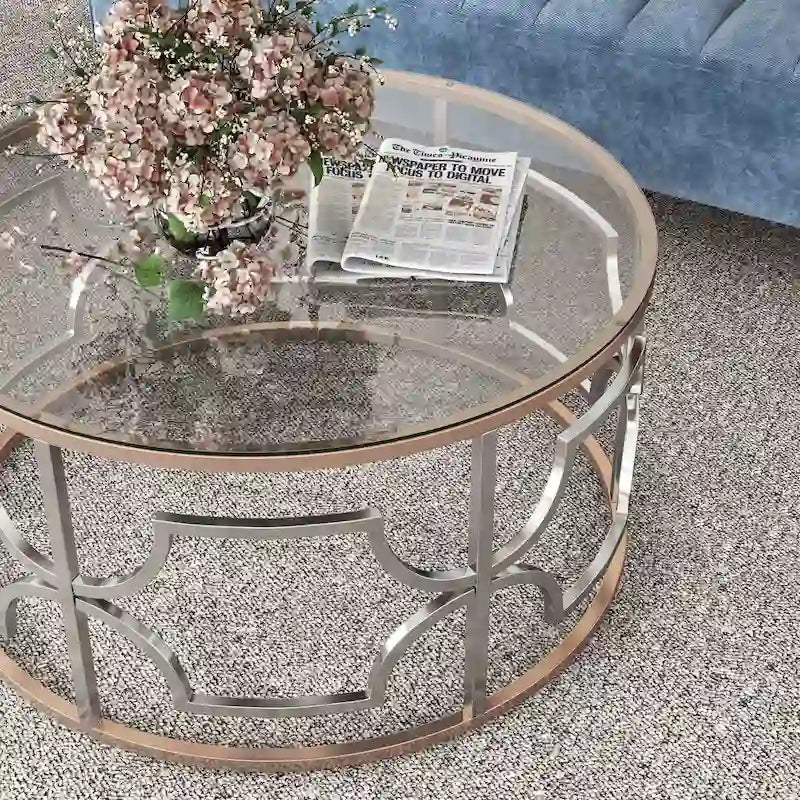 Ensemble de 3 tables basses Ders Glam Chrome et placage or avec plateau en verre trempé de Furniture of America