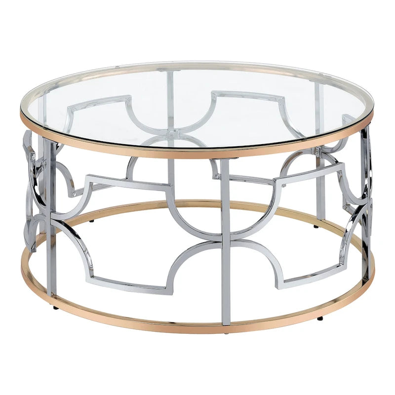 Ensemble de 3 tables basses Ders Glam Chrome et placage or avec plateau en verre trempé de Furniture of America