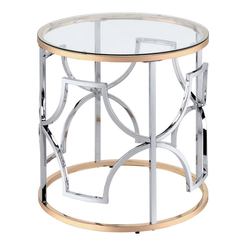 Ensemble de 3 tables basses Ders Glam Chrome et placage or avec plateau en verre trempé de Furniture of America