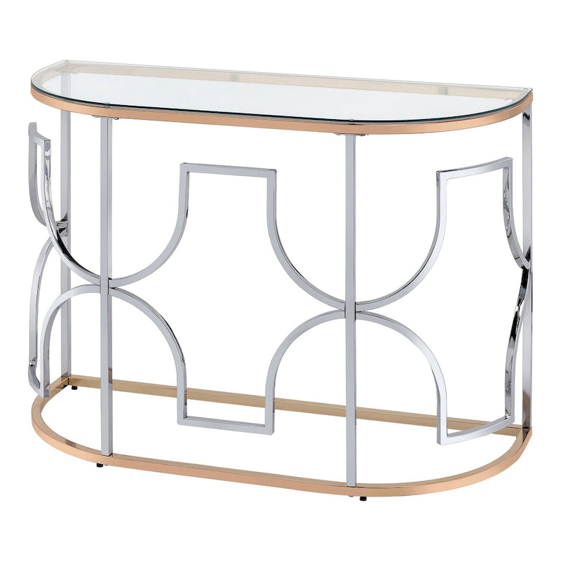 Ensemble de 3 tables basses Ders Glam Chrome et placage or avec plateau en verre trempé de Furniture of America