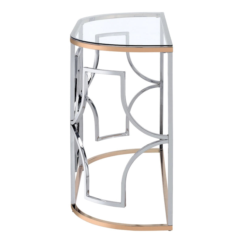 Ensemble de 3 tables basses Ders Glam Chrome et placage or avec plateau en verre trempé de Furniture of America