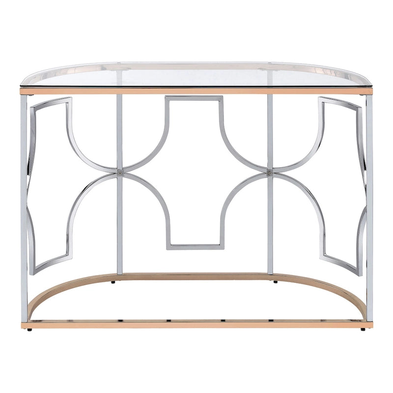 Ensemble de 3 tables basses Ders Glam Chrome et placage or avec plateau en verre trempé de Furniture of America