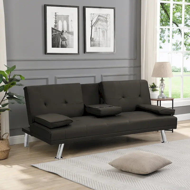 Canapé convertible avec accoudoirs et pieds en acier inoxydable - 31.70 x 66.10 x 28.30