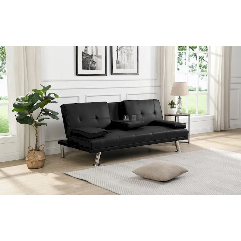Canapé convertible avec accoudoirs et pieds en acier inoxydable - 31.70 x 66.10 x 28.30
