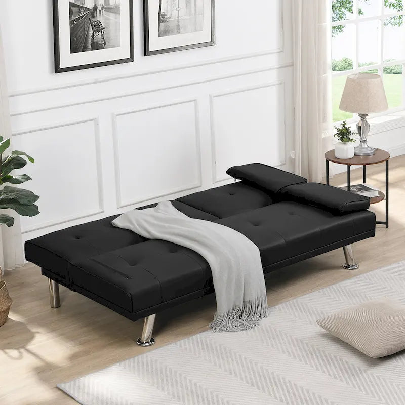 Canapé convertible avec accoudoirs et pieds en acier inoxydable - 31.70 x 66.10 x 28.30