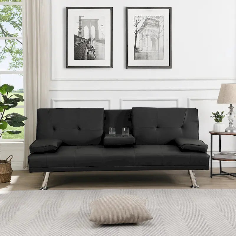 Canapé convertible avec accoudoirs et pieds en acier inoxydable - 31.70 x 66.10 x 28.30