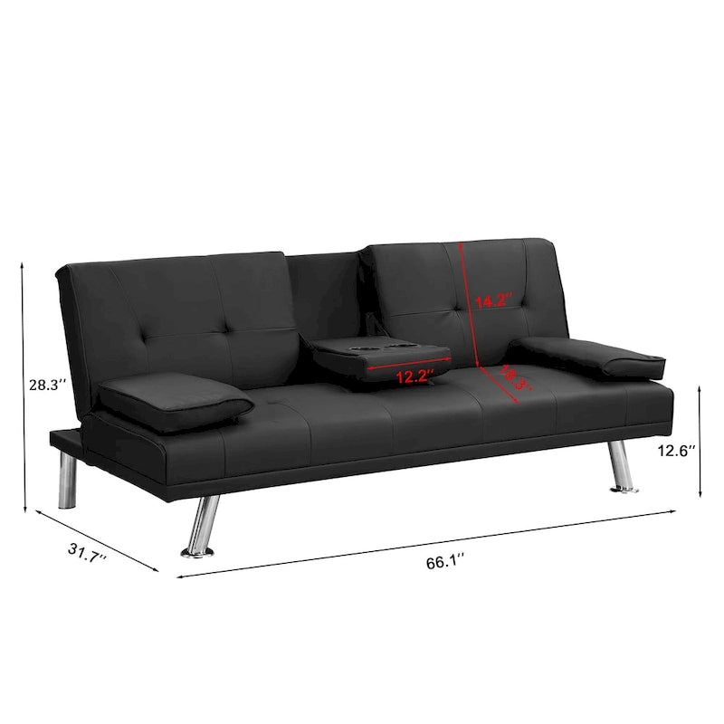 Canapé convertible avec accoudoirs et pieds en acier inoxydable - 31.70 x 66.10 x 28.30
