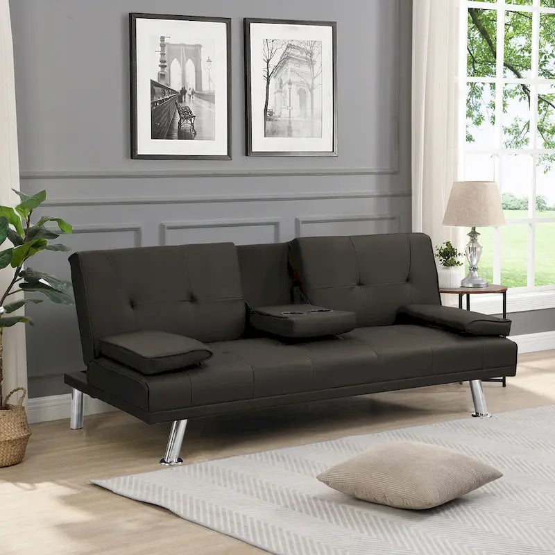 Canapé convertible avec accoudoirs et pieds en acier inoxydable - 31.70 x 66.10 x 28.30