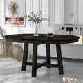 TREXM Farmhouse Round Extendable Dining Table with 16 Leaf Wood Kitchen Table
