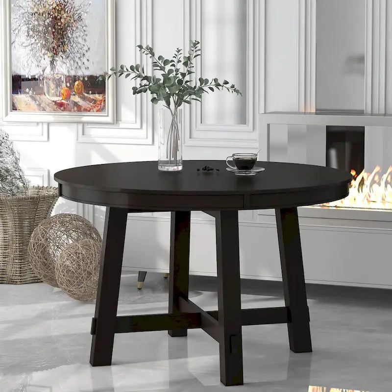 Table de salle à manger ronde extensible TREXM Farmhouse avec plateau en bois de 16 feuilles