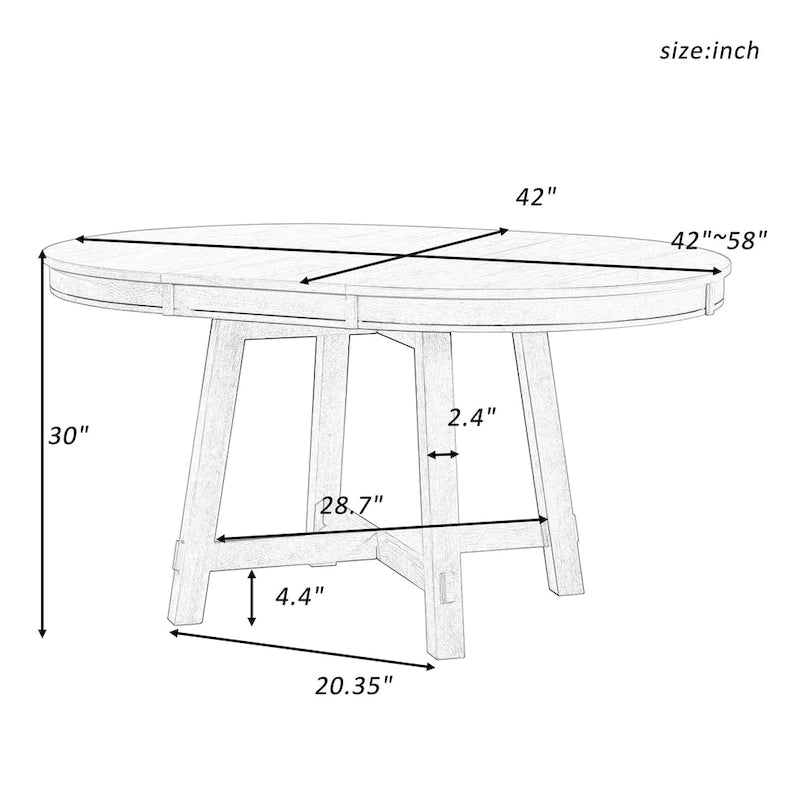 Table de salle à manger ronde extensible TREXM Farmhouse avec plateau en bois de 16 feuilles