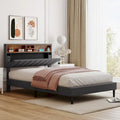 Full size Upholstered Platform Bed with Storage Headboard and USB Port