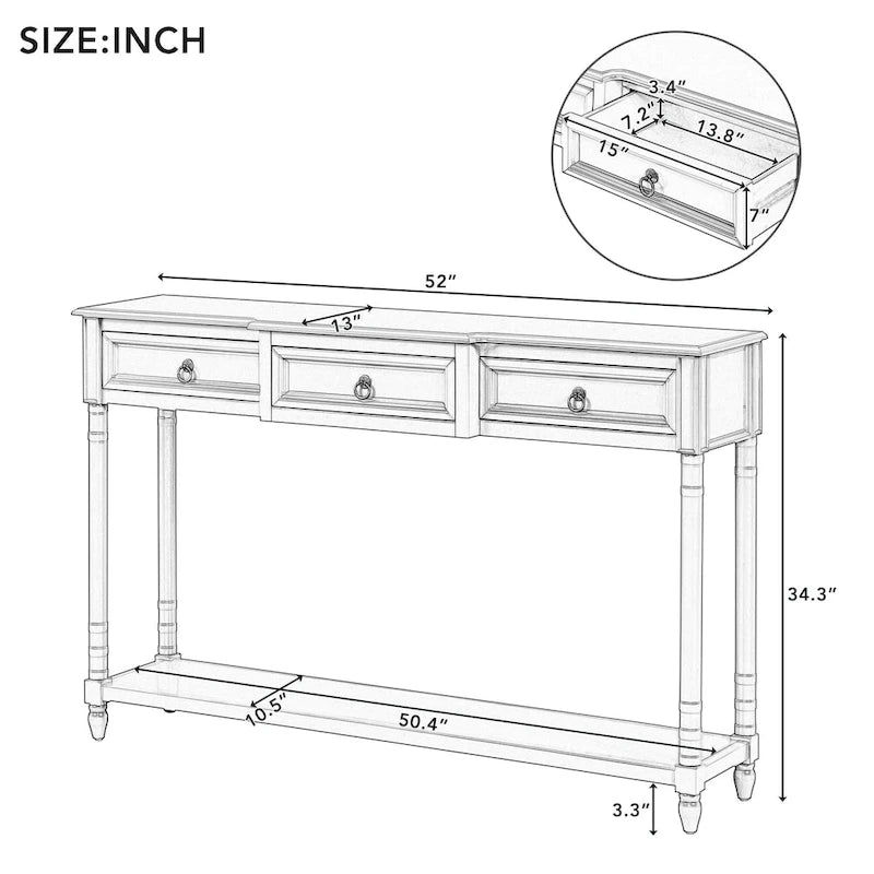 Console avec 3 tiroirs pour entrée - 13,00 x 52,00 x 34,30