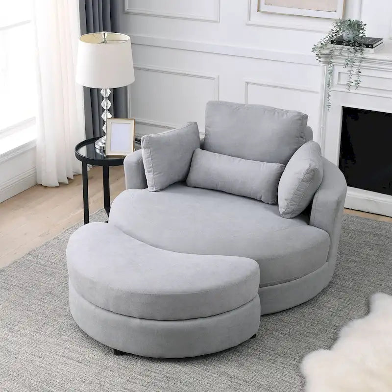 Welike Fauteuil de salon moderne gris pivotant avec pouf de rangement
