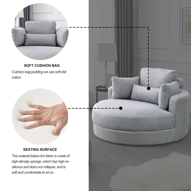Welike Fauteuil de salon moderne gris pivotant avec pouf de rangement