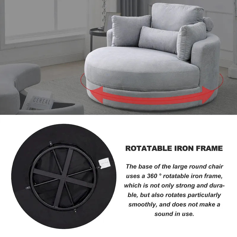 Welike Fauteuil de salon moderne gris pivotant avec pouf de rangement
