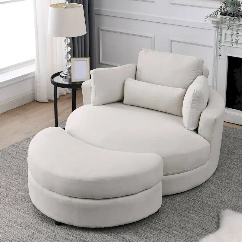 Welike Fauteuil de salon moderne gris pivotant avec pouf de rangement