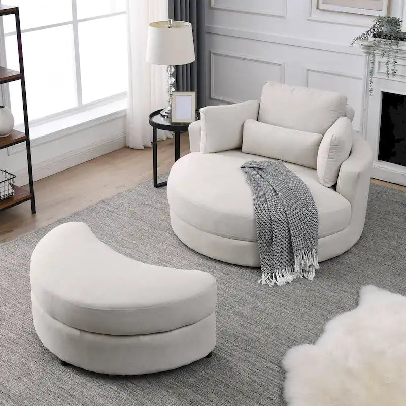 Welike Fauteuil de salon moderne gris pivotant avec pouf de rangement
