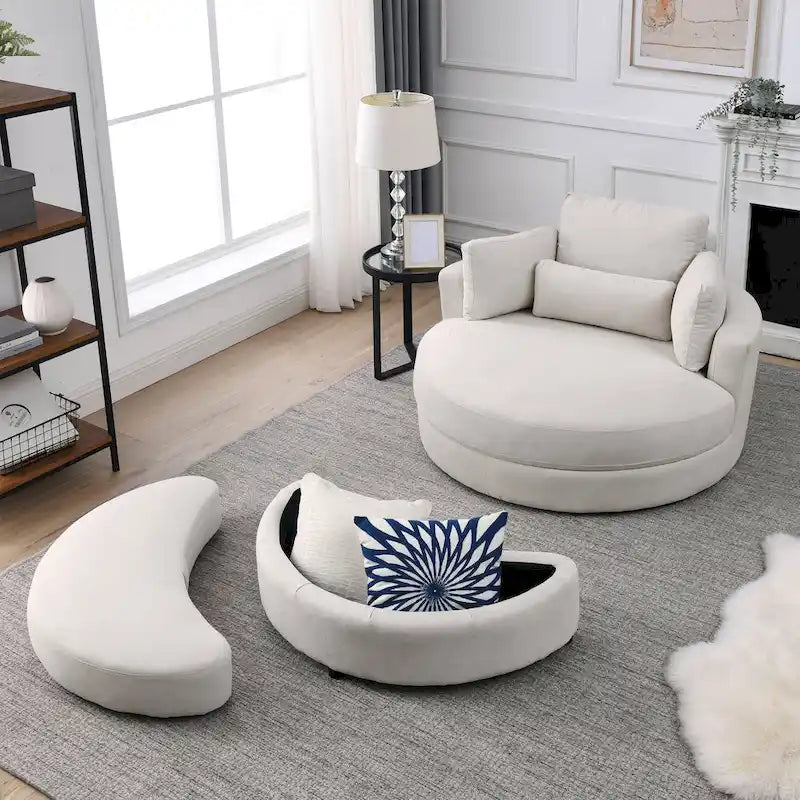Welike Fauteuil de salon moderne gris pivotant avec pouf de rangement