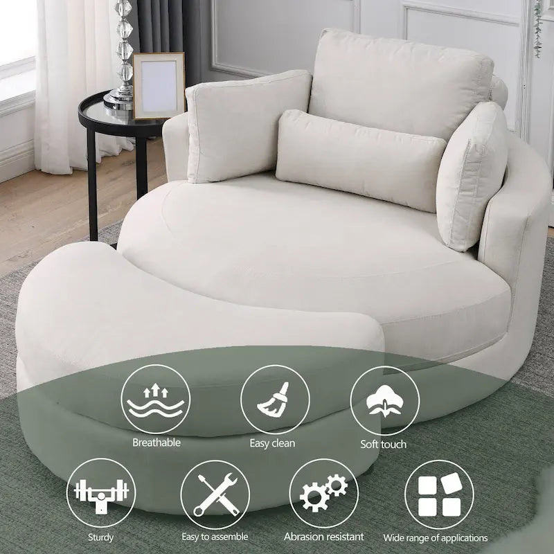 Welike Fauteuil de salon moderne gris pivotant avec pouf de rangement