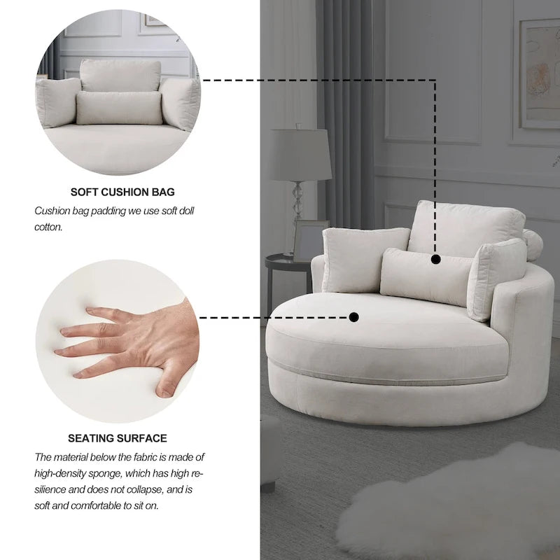 Welike Fauteuil de salon moderne gris pivotant avec pouf de rangement